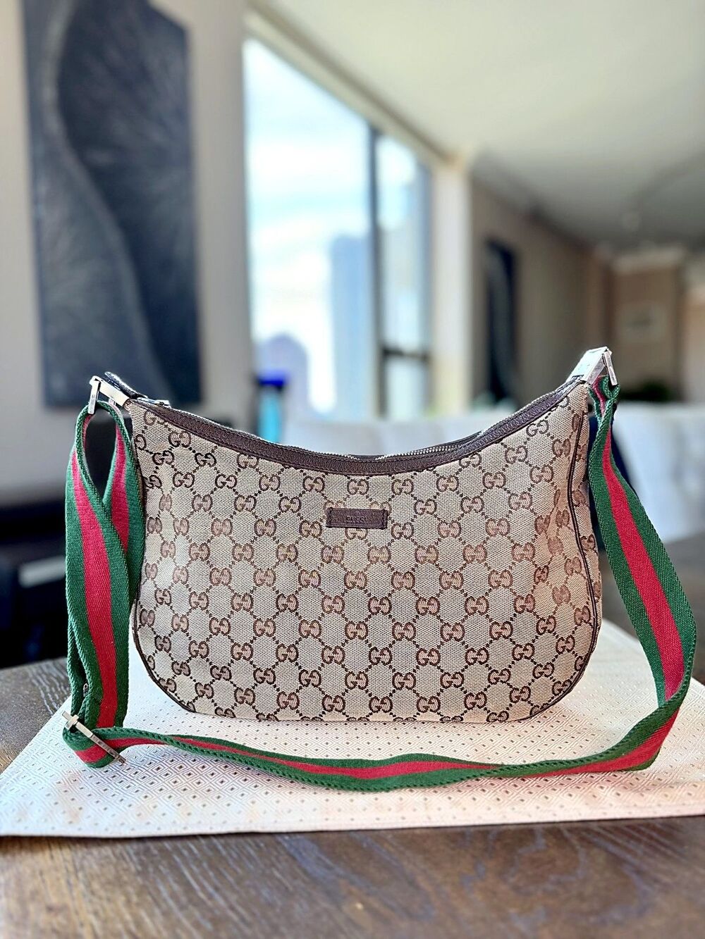 Gucci Web Sherry Crossbody Bag Unisex Adjustable